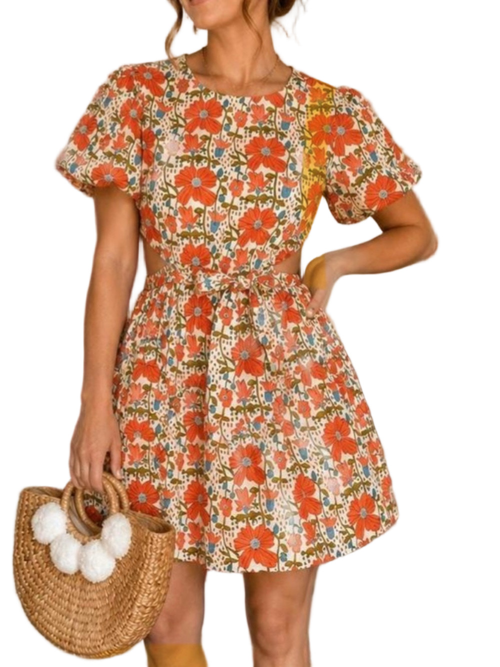 &merci Coral Floral Short Sleeve Skater Dress